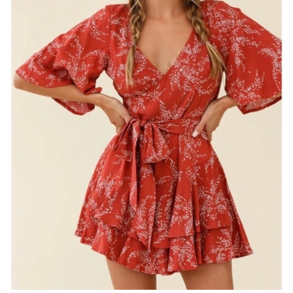Princess Polly Red and White Floral Dress